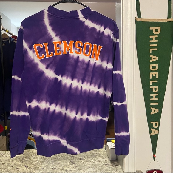 Women's Small Purple Clemson University Tigers Tie Dyed Crewneck Sweatshirt - Picture 2 of 5